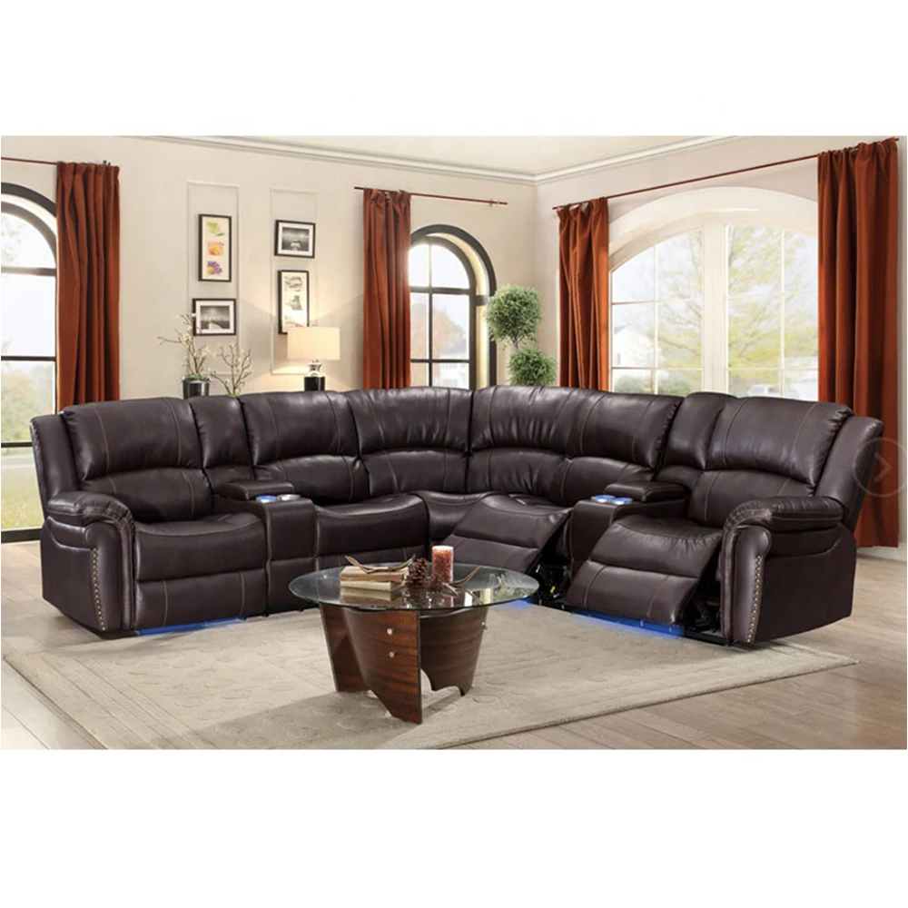Modern Style Functional Living Room Furniture Genuine Air Leather 3+2+1 Seaters Sectional Recliner Sofa Set