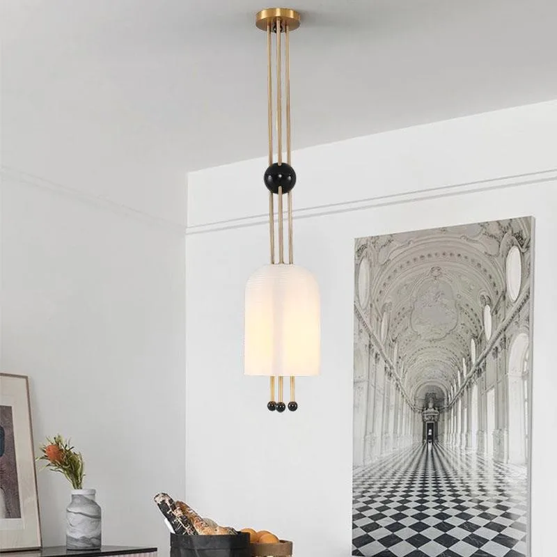 Modern Interior Decoration White Glass Cover Pendant Lamp Fancy Design Chandelier with Golden Fitting