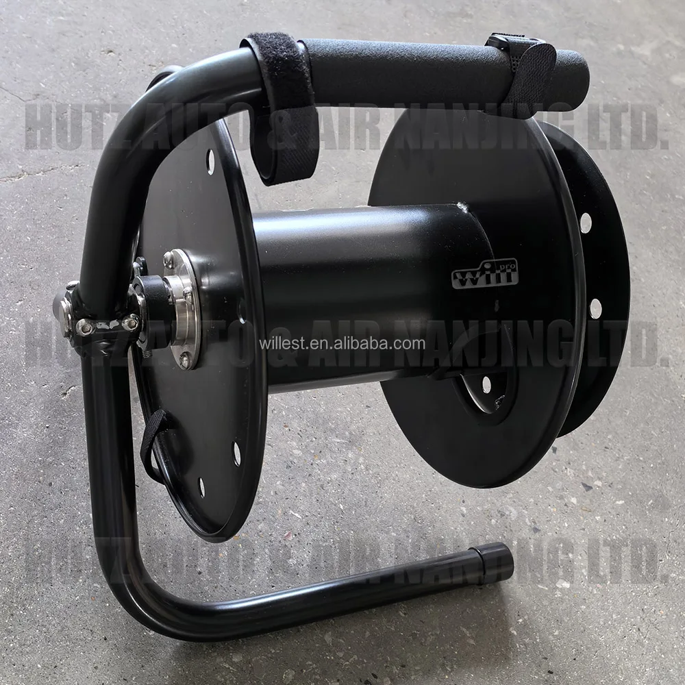 Free standing light cable container WILLEST manual crank cable storage metal stand HRO327-C triangle base portable cable reel