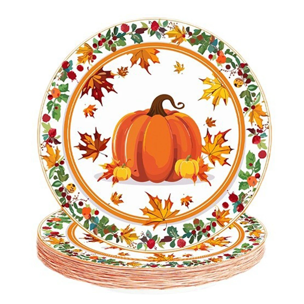 Thanksgiving Fall Party Supplies - Dinnerware Set with Autumn Maple Leaves Paper Plates Napkins Cups for Harvest Celebrations