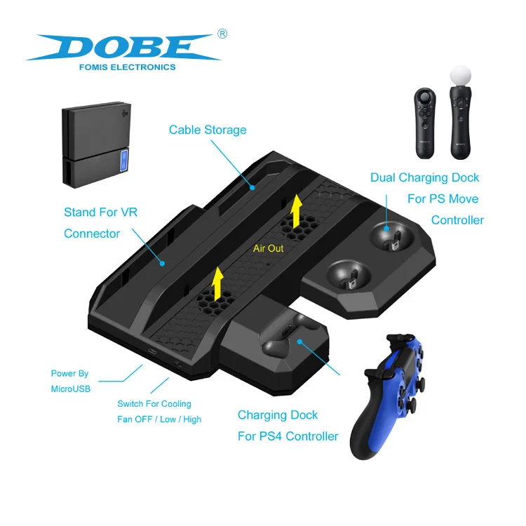 
DOBE Factory Original Vertical Cooling charging Stand for PS4/Slim/Pro Game Console PS move PS VR game accessories 