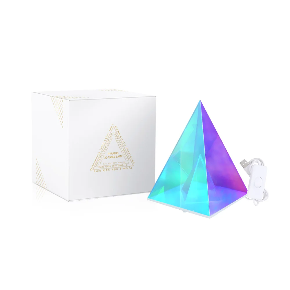 Mini Personalized Table Dimmable Triangle New Year Color Changing Crystal Acrylic Plug In Club 3D LED Night Lamp Night Light