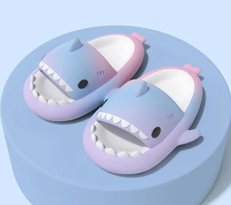 2024 color gradient children girls flat EVA shark slides outdoor cartoon beach sandals kids boys shark slides