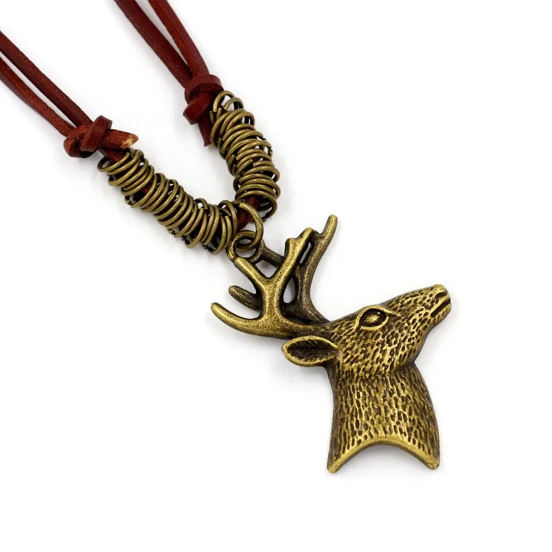 Boys Jewelry Personalized Long Sweater Chain Adjustable Size  Ancient Silver Alloy Deer Head Pendant Necklaces for Men