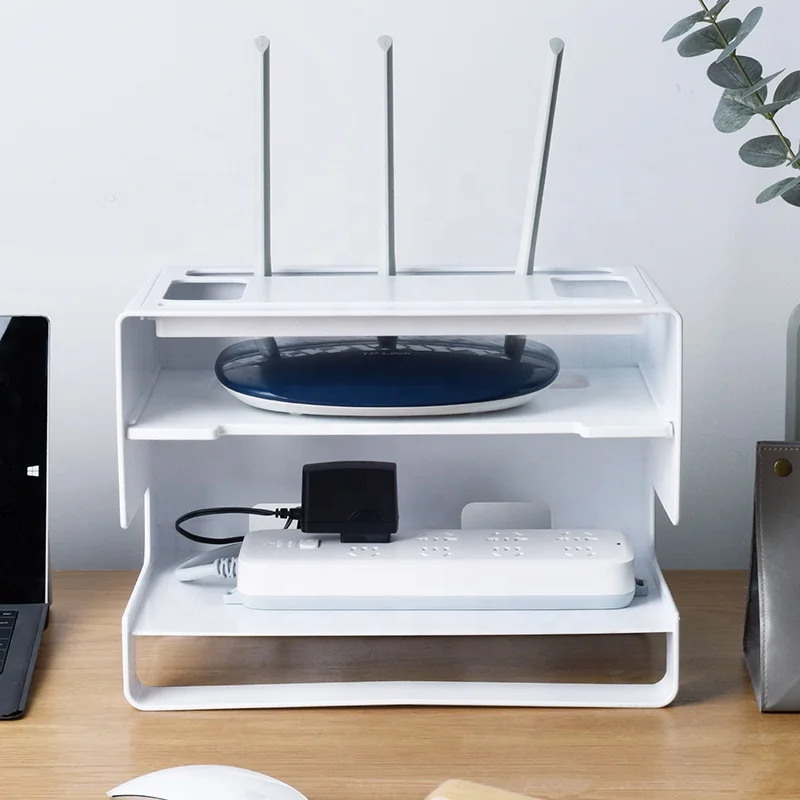 Multipurpose Phone Stand Organiser Socket Plastic Wifi Router Storage Box With Clear Window