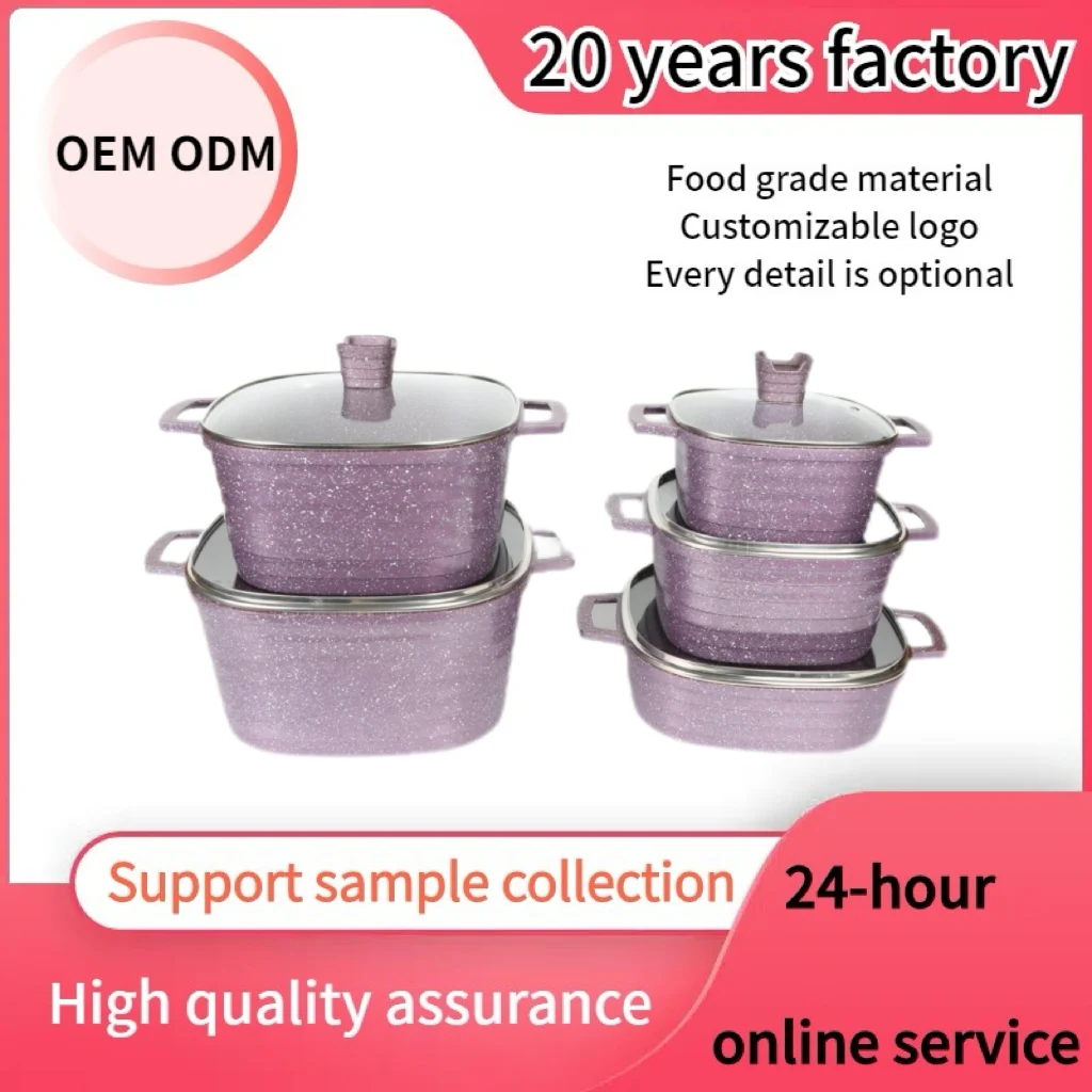 10pcs Die Cast Granite Aluminum Square Soup Pot Set Non Stick Pan Frying Set Kitchenware Sets Cookware for Gas Stove