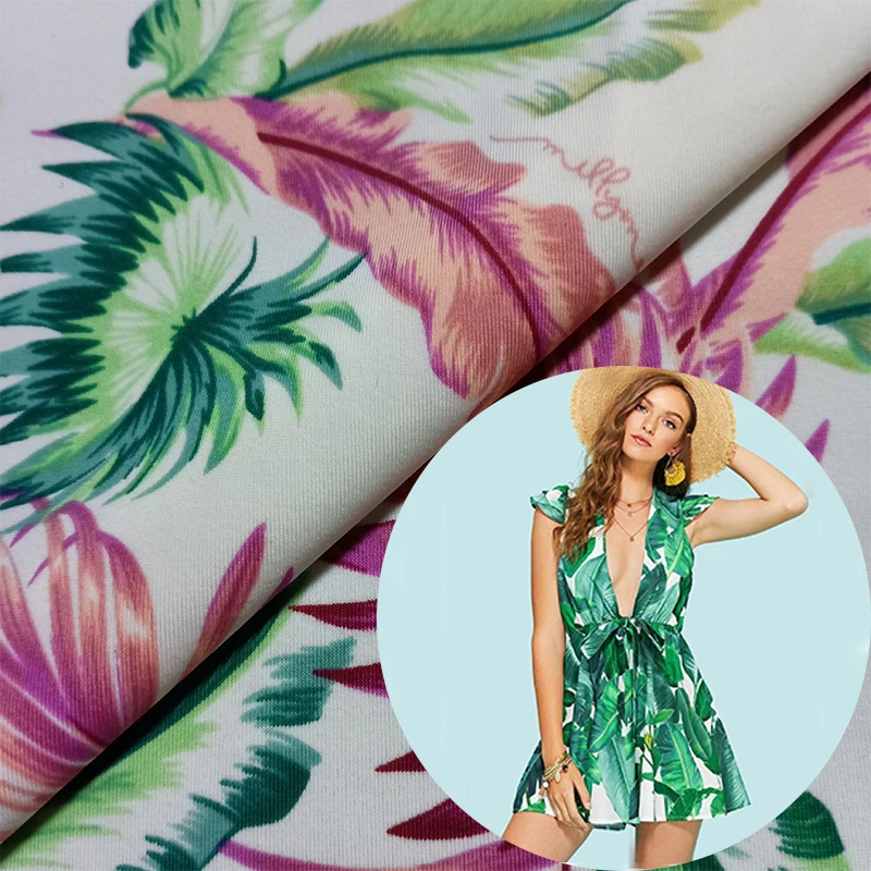 
Free Sample Polyester Spandex Functional Knit Leaf Digital Printed Fabric for Sportswear Dress 