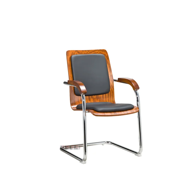 Office meeting room bent wood chair designs with chromed arm HE-220