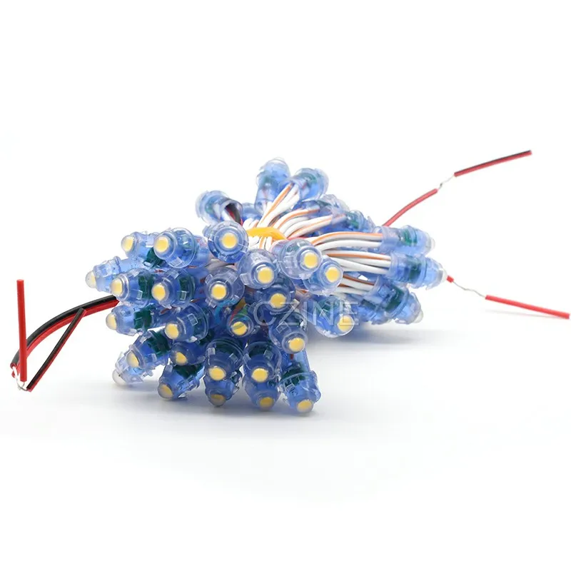 Dc 12 Volt Brightening White Red Blue Green Yellow Single Color String 50pcs 9mm  12v Led Pixel String Lights For Christmas