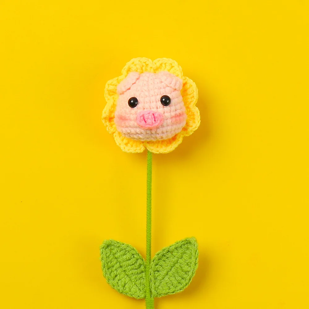 H057 Wholesale Handmade Crochet Animal Sheep Bear Frog Piggy Persimmon Flower Branch Children Artificial Flower