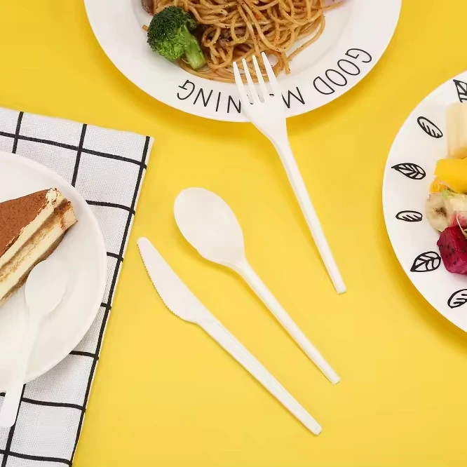 Заводская цена эко-продукты компостируемые столовые приборы вилки ложки ножи одноразовая посуда наборы посуды с индивидуальной упаковкой