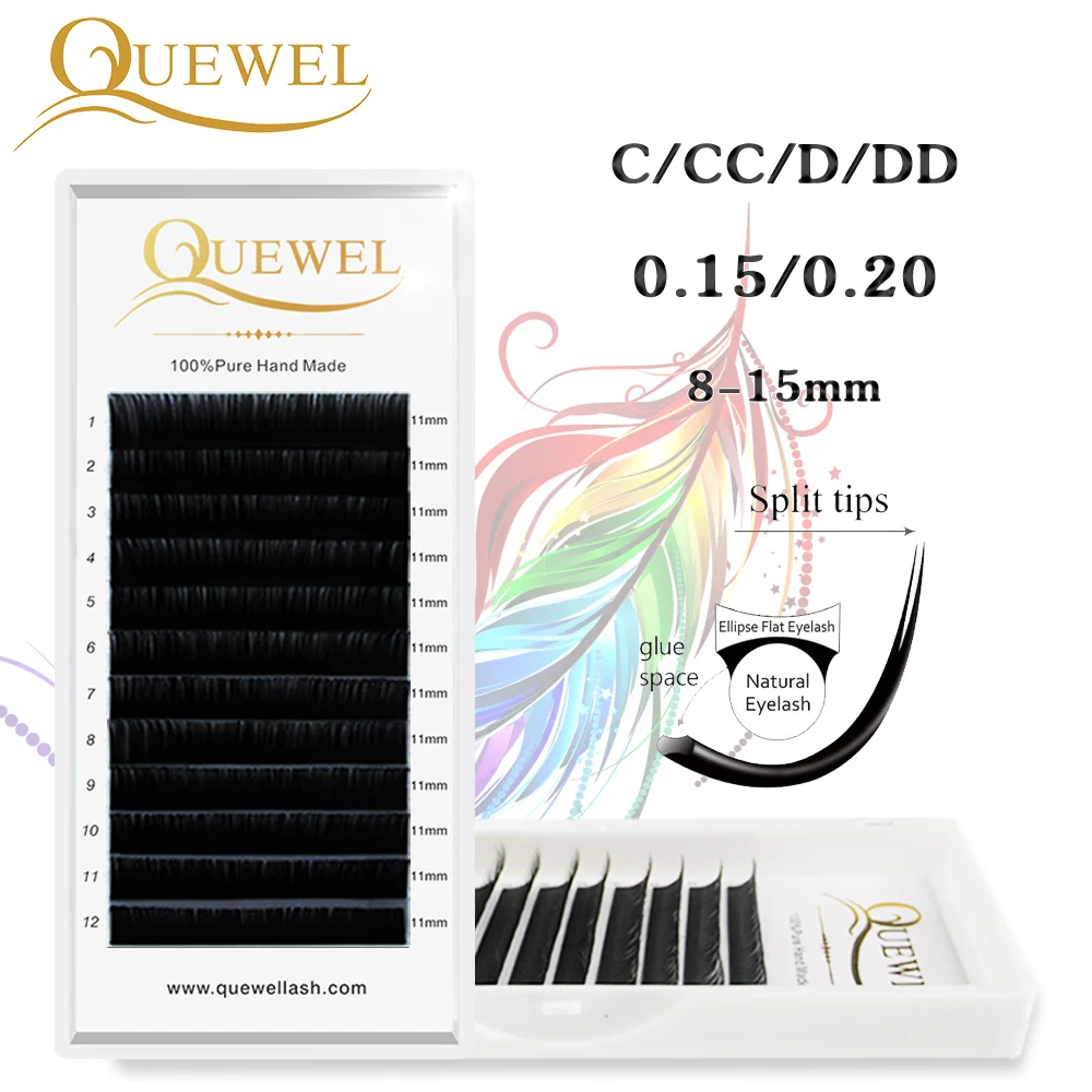 Quewel 2019 Hot Selling Soft Flat Eyelash Extension Of Eyelash Extension And Wholesale Ellipse Flat Eyelash Extension For Salon