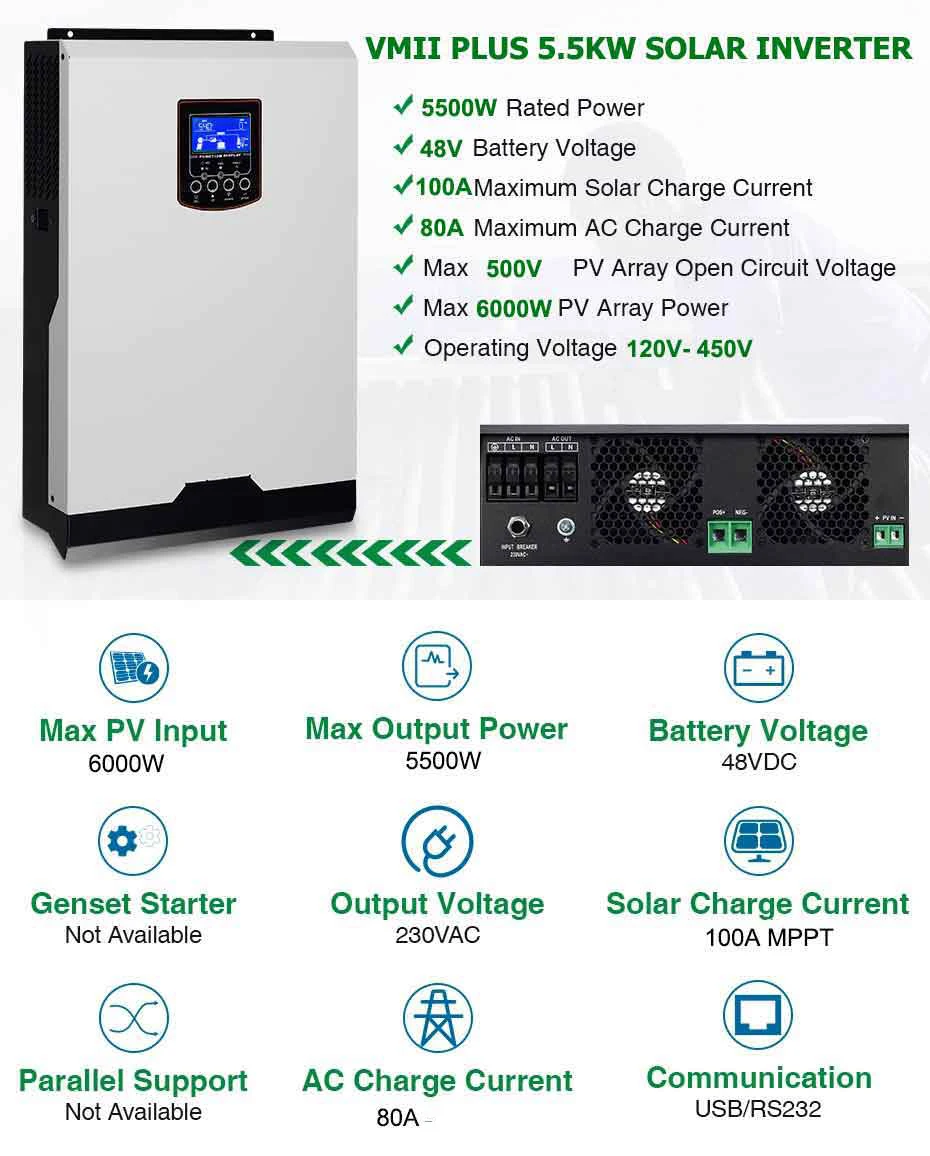 Intelligent Off Grid DC TO AC 24V 48V 96V 5000W Solar Power Inverters
