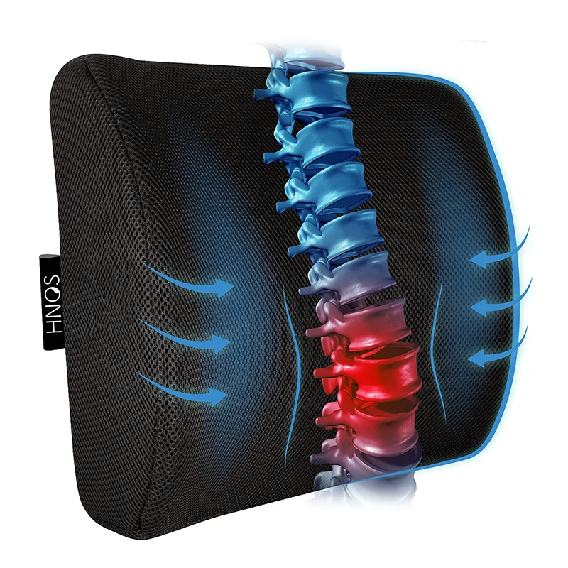 Ergonomic Design Office Back Pain Relief Memory Foam Lumbar Support Cushion With Strap