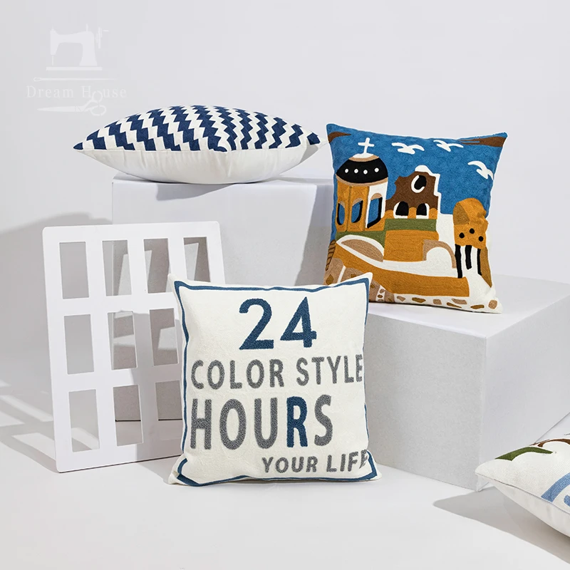 New arrival Mediterranean sea elements cushion covers lighthouse sea birds embroidery throw pillow case 45*45 cm home decor DZH