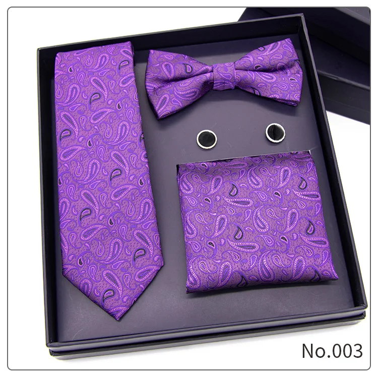 New mens necktie sets tie and pocket square bow tie set 4pcs bowtie set stripe mens black neck ties and handkerchief man gift