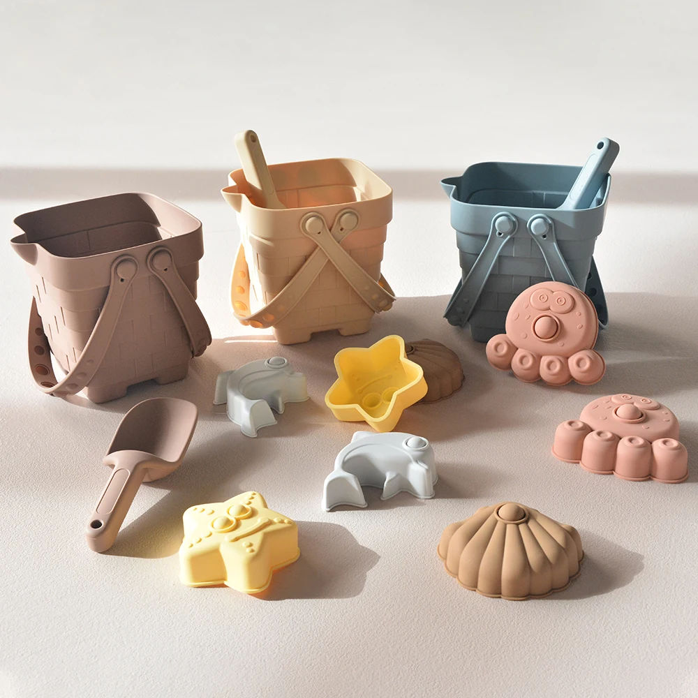 Summer Outdoor Toys silicone beach bucket outdoor kids Educational Beach Toy Silicone Bucket Pail and Spade sets