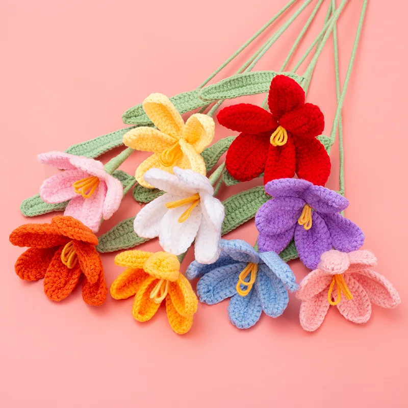 Home Decoration Hand Made Knitted Flowers Handmade Artificial Crochet Tulip Flowers For Bouquet
