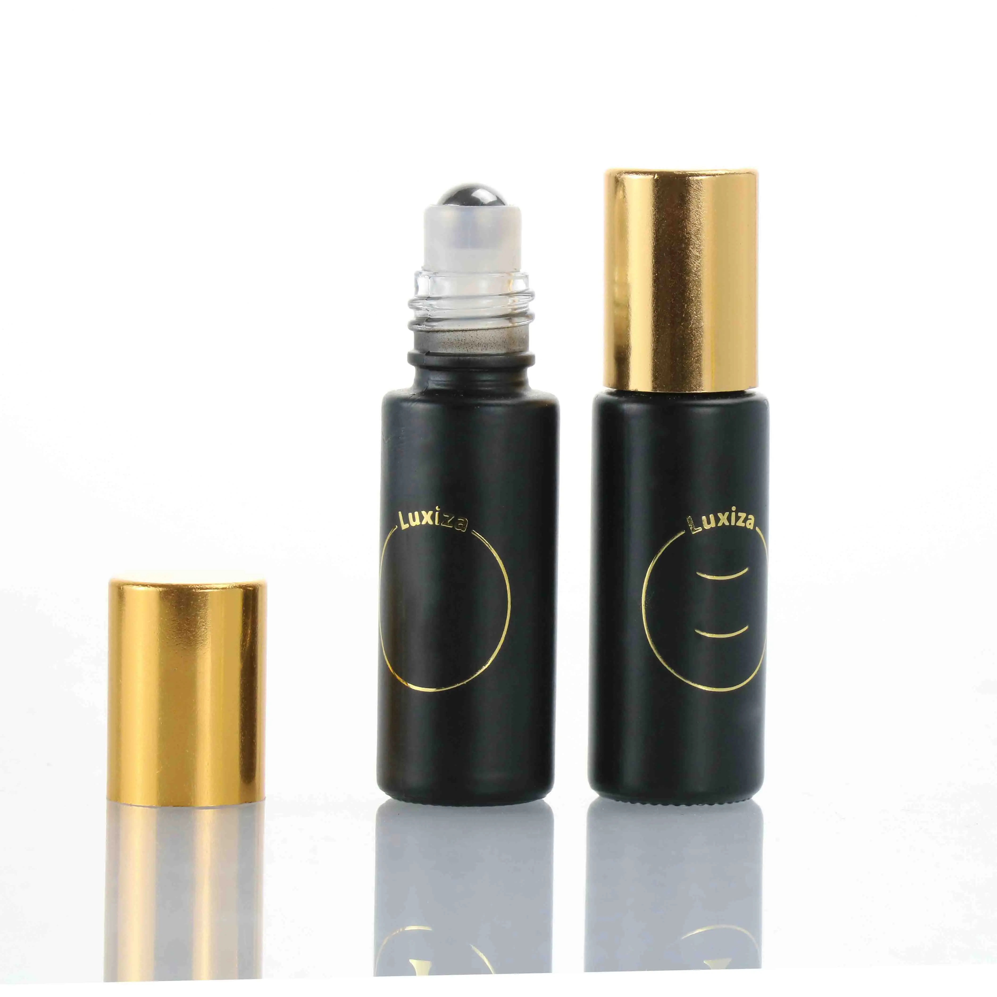 empty roll on matte black  bottles 5ml  10ml 15ml uv fragrance bottle with glass roller metal roller ball for perfume oil