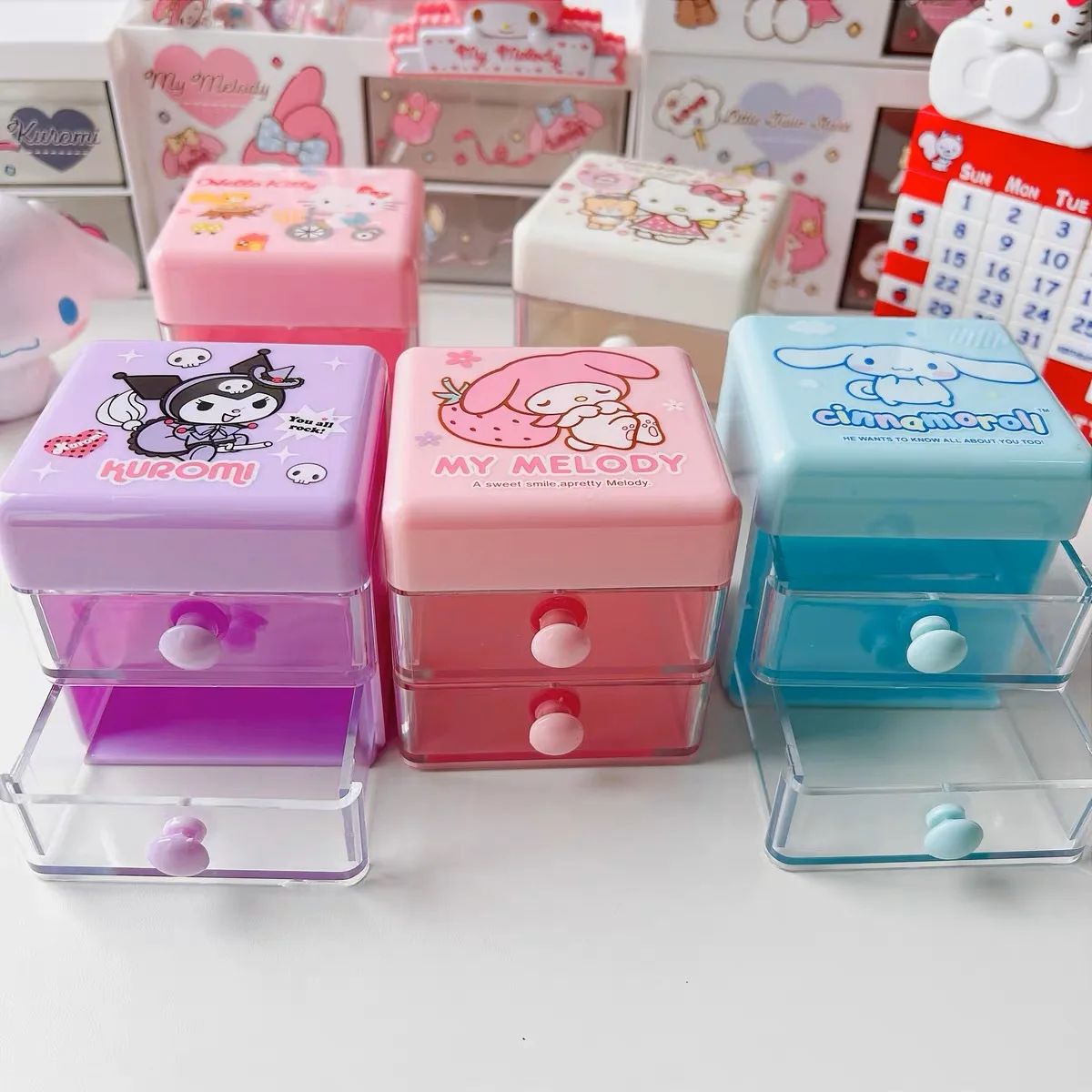 (Wholesale) Mini Melody Kuromi desk stationery organizer, Kuromi KT Plastic desk stationery storage box for gift