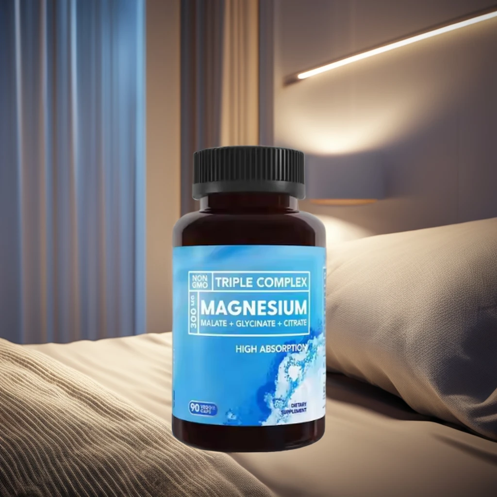 Private Label Vegan Triple Magnesium Complex 300mg Capsules Magnesium Glycinate Malate Citrate for Adults Relaxation Support