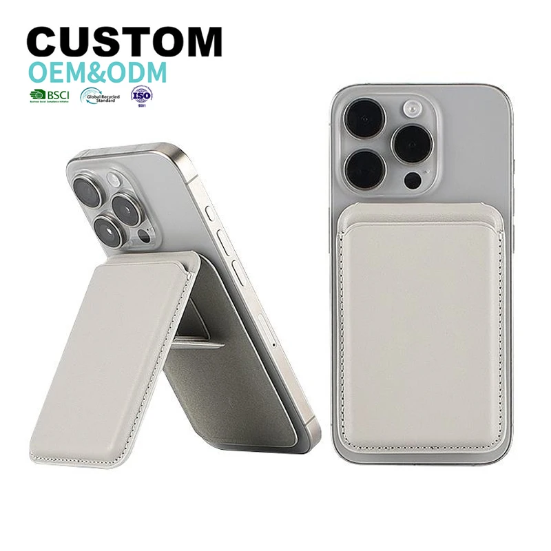 Custom Leather Magnetic Credit Card Holder Wallet RFID Blocking Slim Card Holder Phone Stand 2 IN 1 Wallet