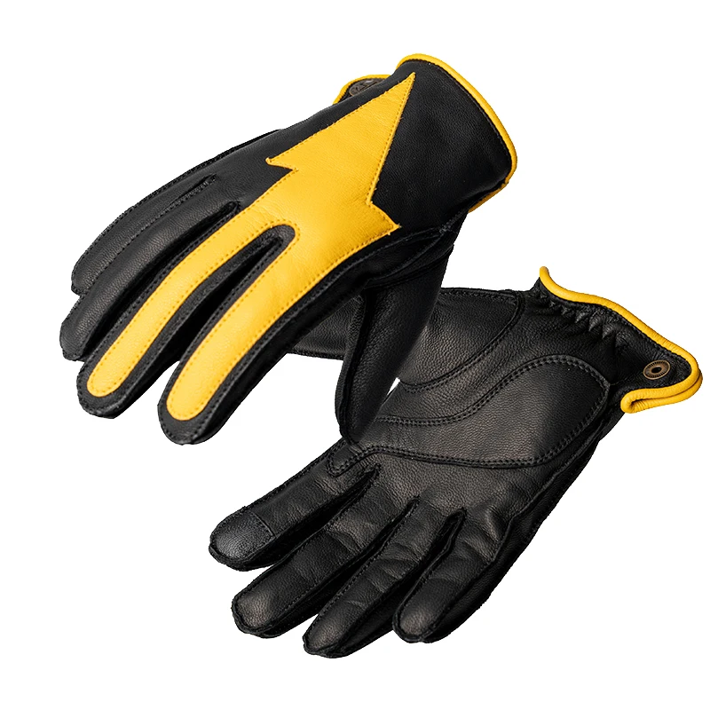 ALIEN SNAIL Motorcycle Gloves Genuine Leather Retro Yellow Touchscreen Gloves Riding Protective Full Finger Gloves