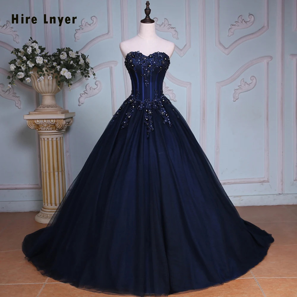 Aster New Arrive Vestido Branco Beading Crystal Appliques Nave Blue Ball Gown Wedding Dresses With Petticoat China Mariage