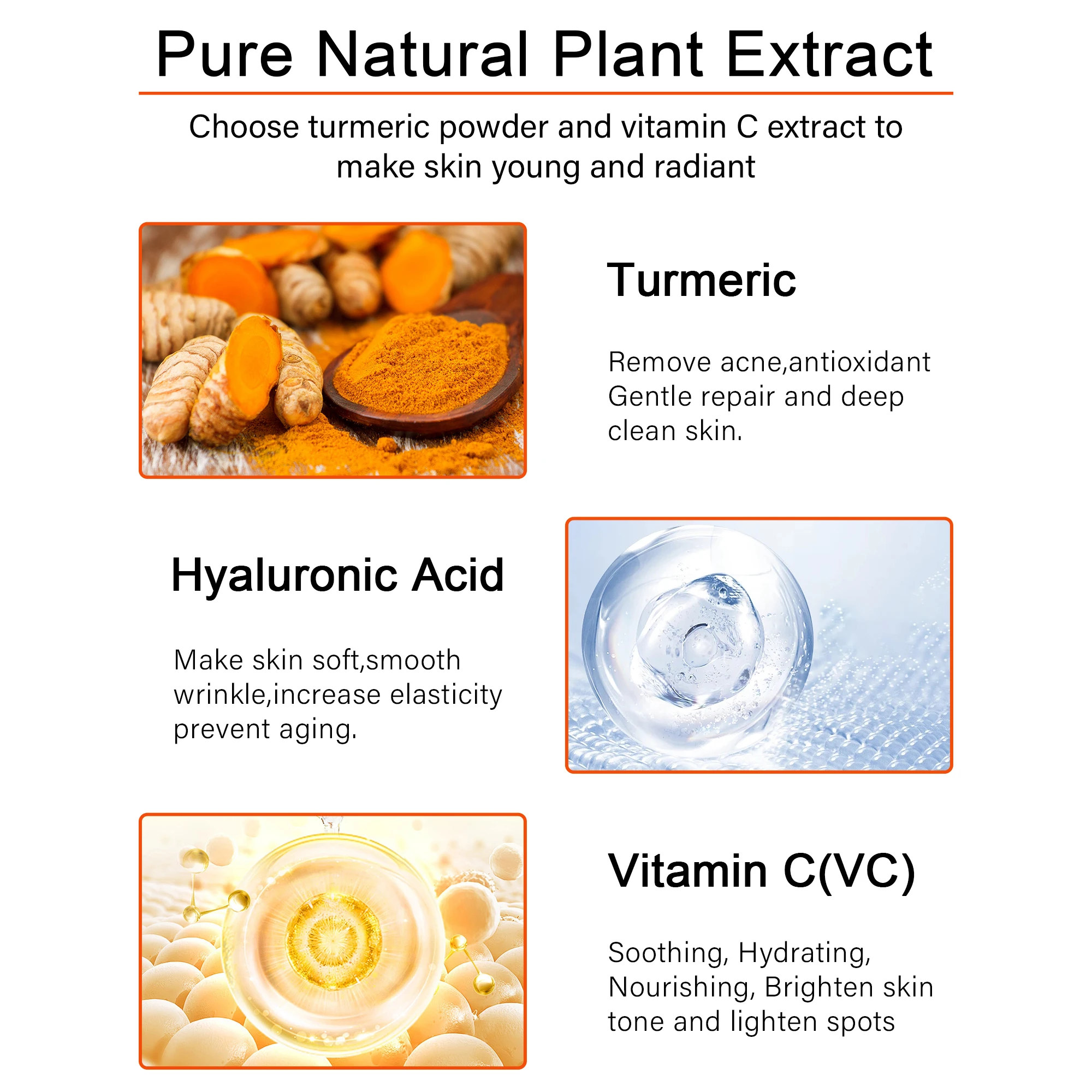 Organic Moisturizing Face Care Cream Private Label Anti Whitening Lighten Acne Turmeric Serum Tumeric Skin Care Set