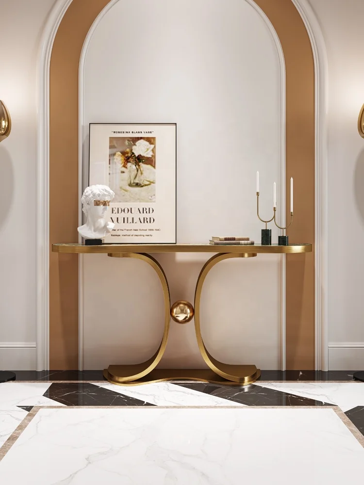 luxury style console desk white marble top with gold stainless steel base console tables living room furniture
