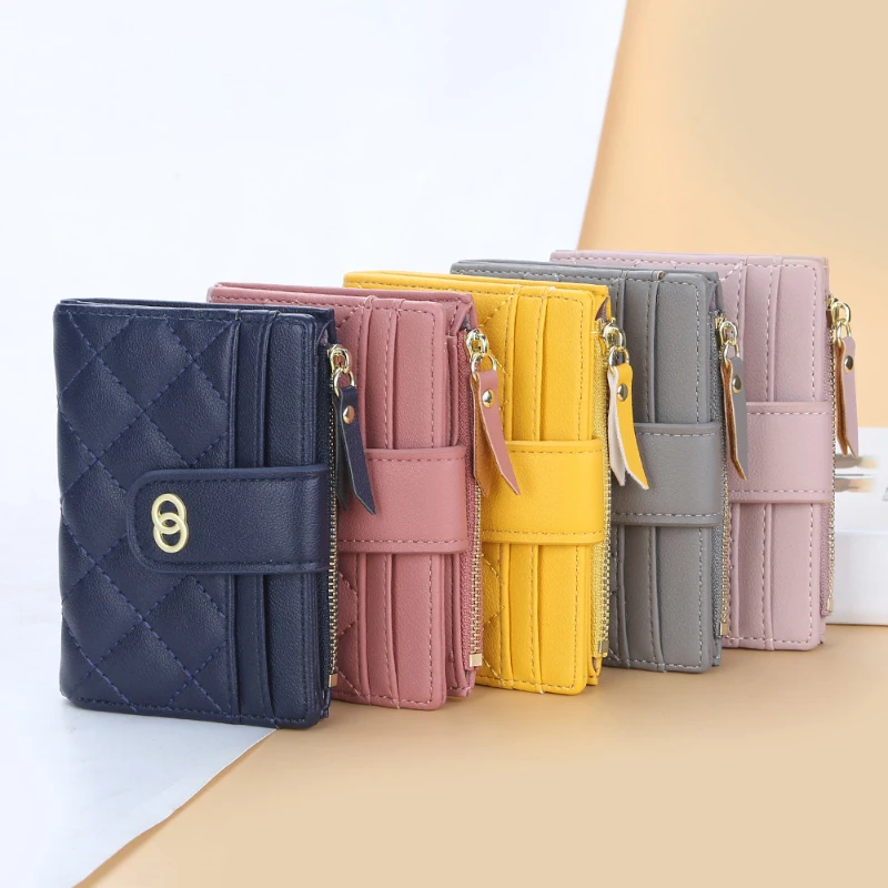 Luxury Women Diamond Plaid Wallet Short Cheap PU Leather Money Bag Multi-card Card Holders Lady Purse Zipper Wallet