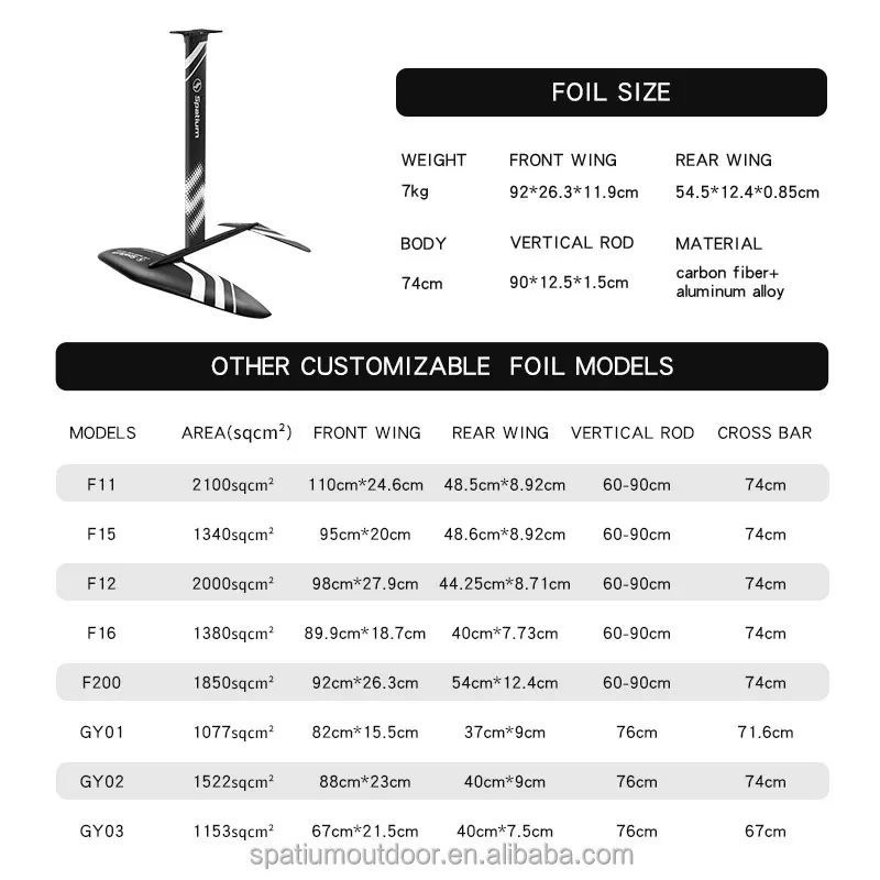 Spatium 2024 new product water sports hydrofoil board aluminum carbon wing foil board surfboard hydrofoil sale