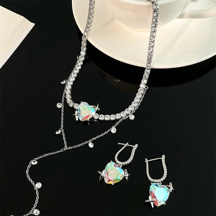 Любовь Кристальное ожерелье День Святого Валентина серьги в форме сердца, для девочек, для женщин, ювелирные изделия, Кулон, Ожерелье