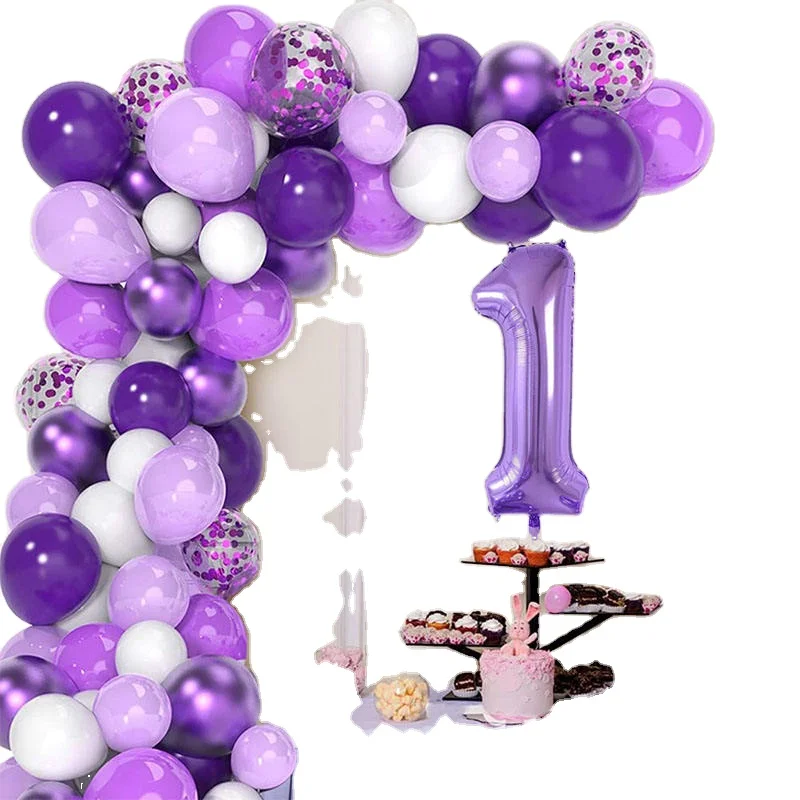 Birthday Baby Shower Wedding White Purple Confetti 94 Pcs Purple Balloons Garland Arch Latex Metallic Balloon Garland Kit Diy