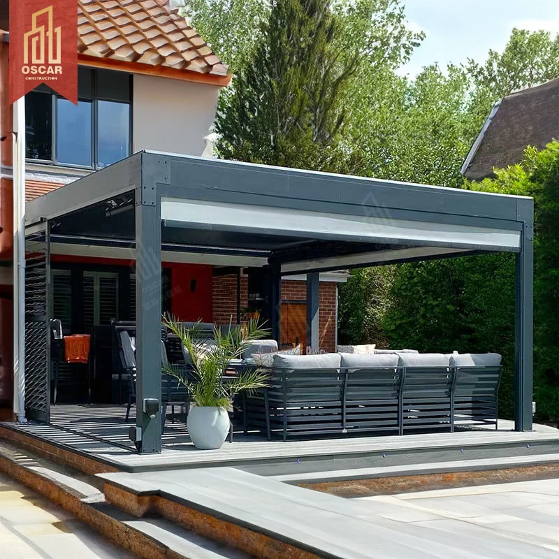 Modern Pergola Adjustable Motorized Louver Roof Heavy-duty Aluminium with Glass Door Custom Made Winter Garden Aluminum