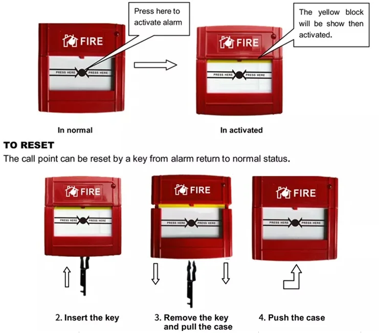 Fire Alarm Emergency Button 24vdc Conventional Non-addressable Led Indication Resettable Manual Call Point