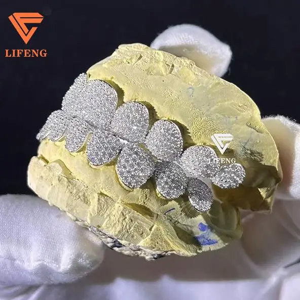 Deep Perm Cut Grillz Custom VVS Moissanite Hip Hop Grillz 16/20 teeth 14K 18K White Gold Diamond Iced Out Grillz Jewelry