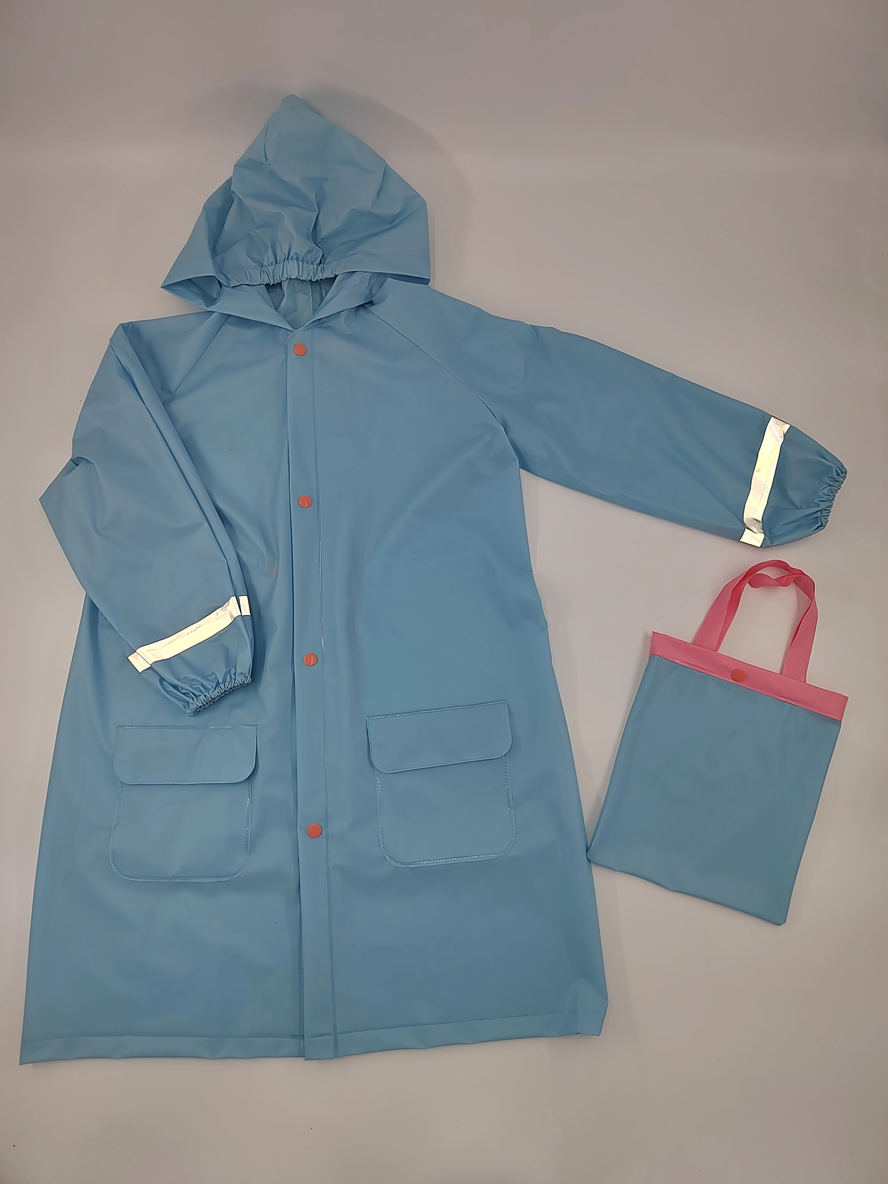 Wholesale high quality reflective strip PVC rain coat for kids waterproof School Outdoor Camping rain coat
