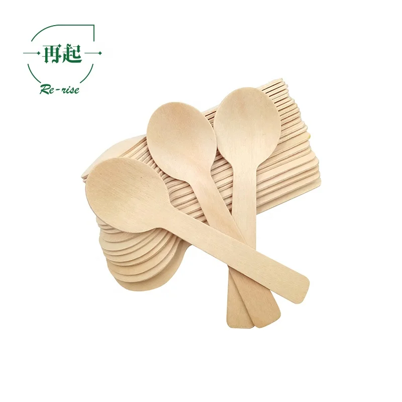 10cm or 100mm or 4 Inch Small Mini Lovely Eco-friendly Disposable Biodegradable Birch Wood Round Ice Cream Spoon
