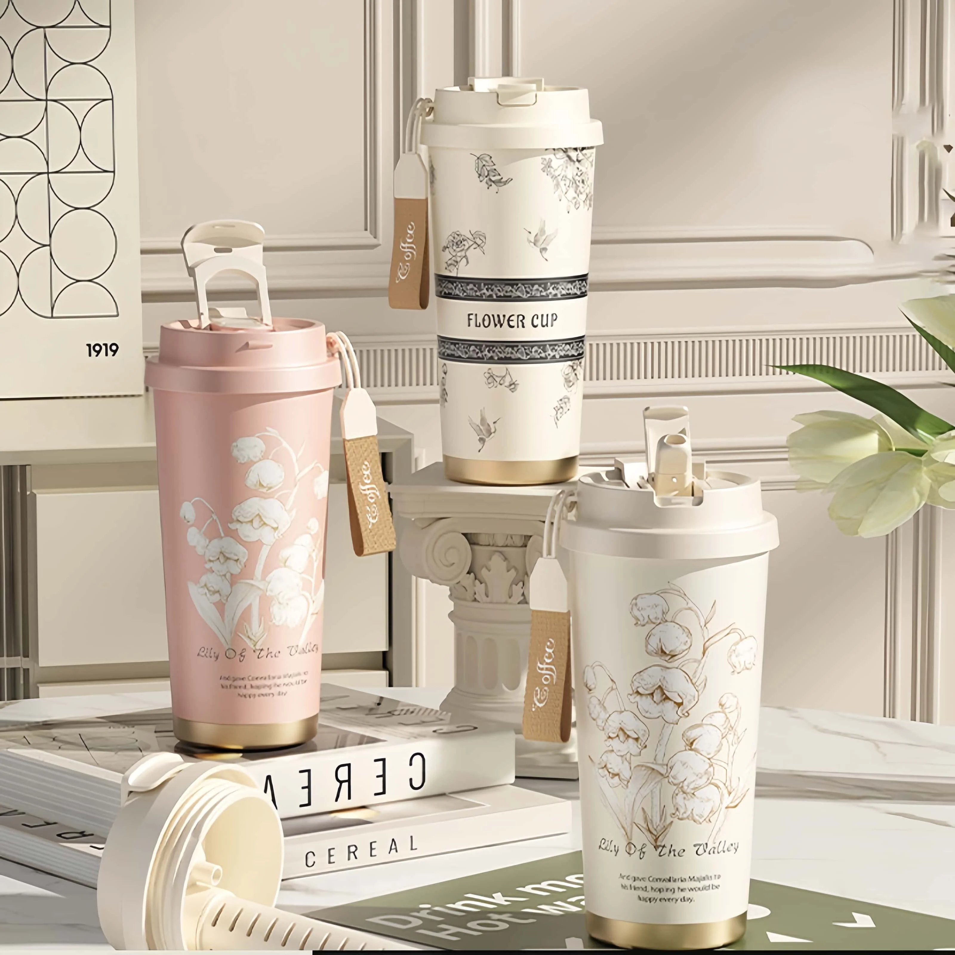 New ceramic liner insulation cup 316 stainless steel double drinking cup with straw insulated water bottles