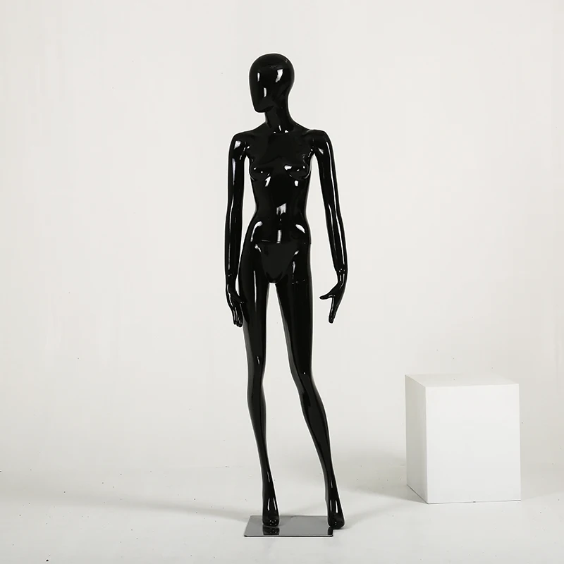 Fashion Style Of Smiling Full Body With Head Gloss Black Female Fiberglass Mannequin