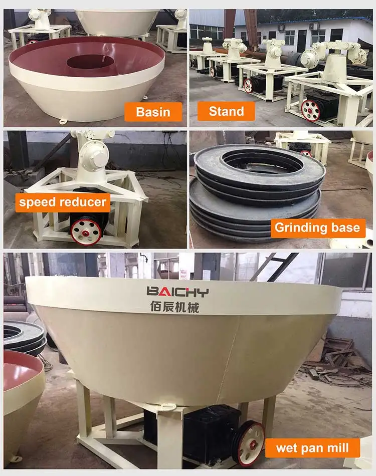 New type model Three wheel roller round 1200 wet pan grinding mills for gold,  Gold Ore dressing wet pan mill machine price
