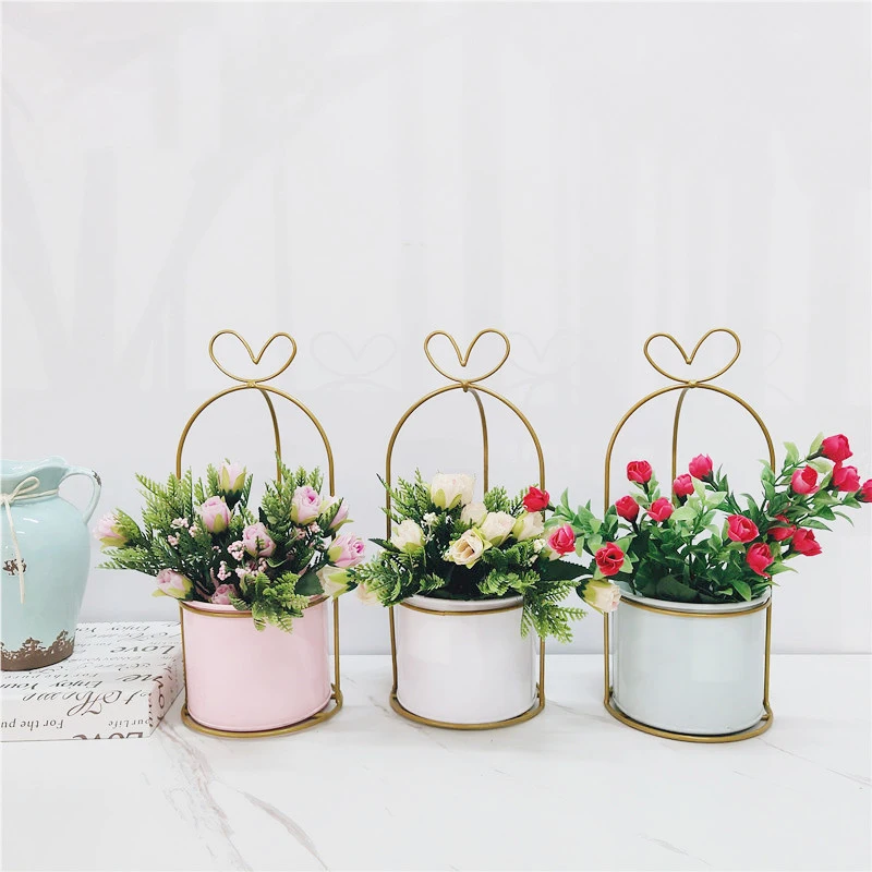 Factory wholesale iron flower bucket home European ins creative desktop indoor green plant flower stand
