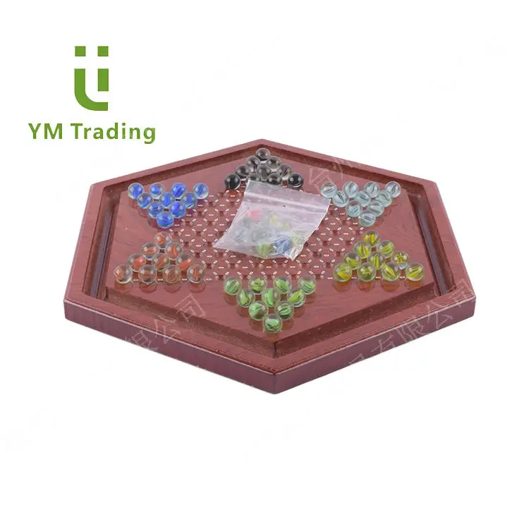 12 Inches Wooden Chinese Checkers Board Game Set with 60 Colorful Marbles for Up to 6 Players Classic Strategy Game