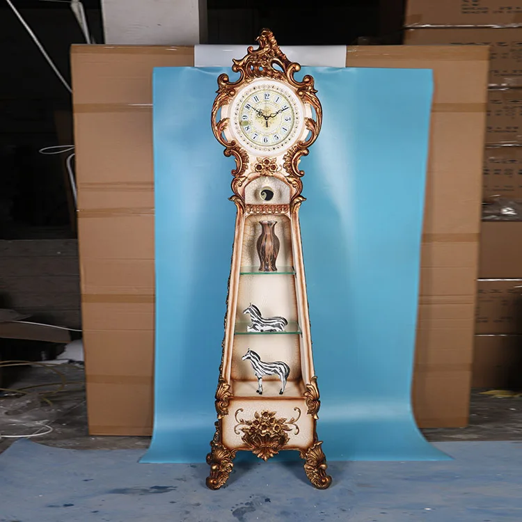 
Antique Classical Decorative Resin Grandfather Floor Movement Stand-up Clock With Shelf 
