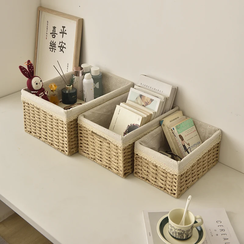 Handmade Woven Basket Storage Bins with Removable Liner Sturdy Decorative Basket for Home