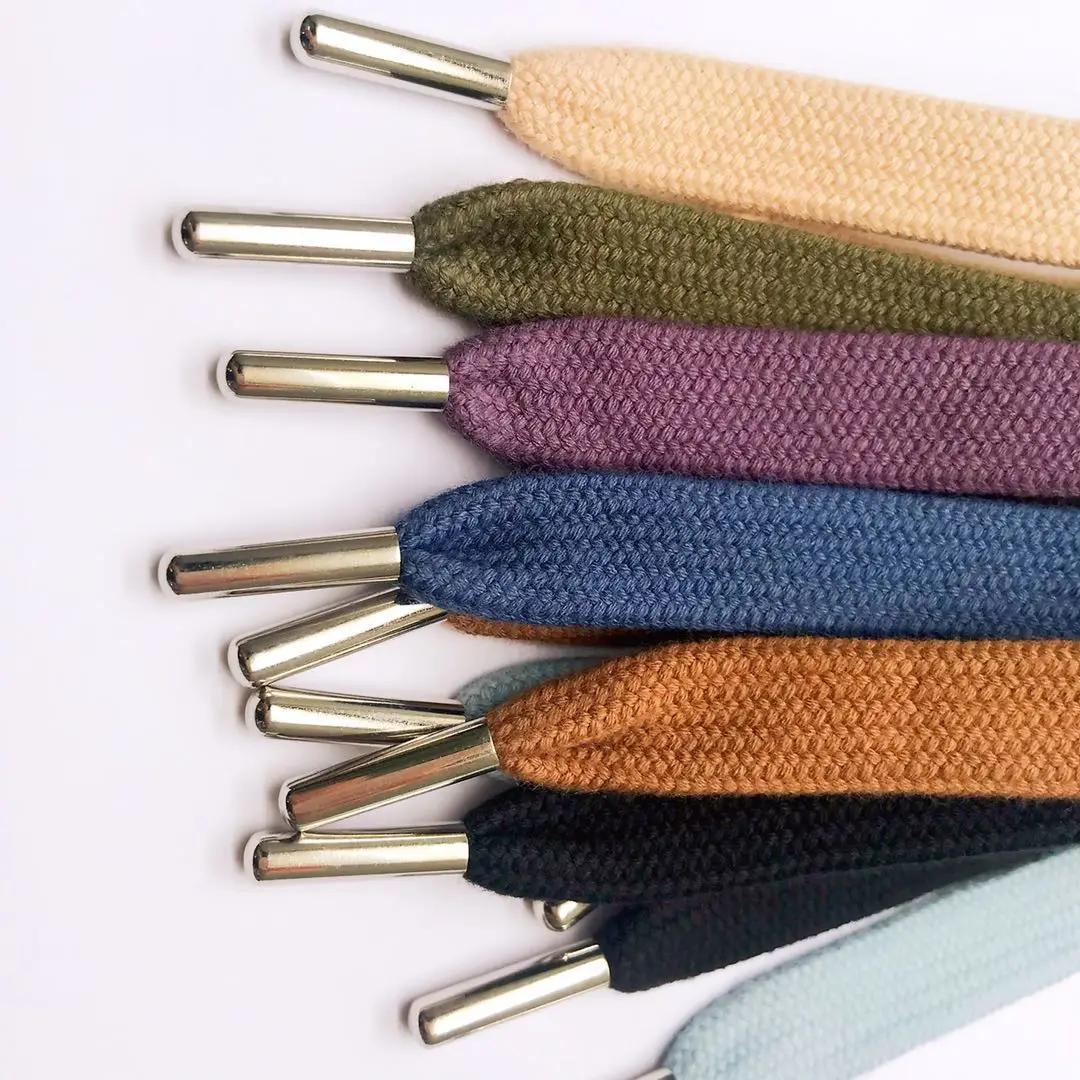 15mm flat cotton  drawstring cord with metal tips