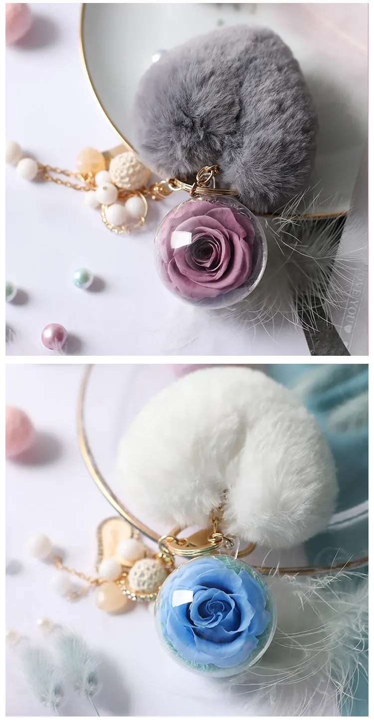 Wholesale heart and key keychain heart shape keychain flor preservada llavero sublimation heart keychain