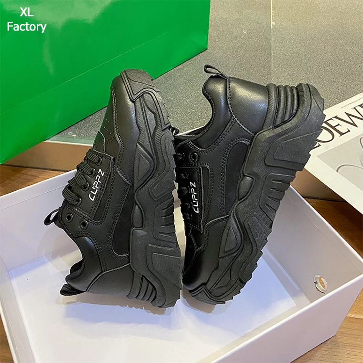 Vintage Black and White Ladies Daddy Platform Shoes to Increase the Hip Hop Style Comfortable Sneakers for Small People