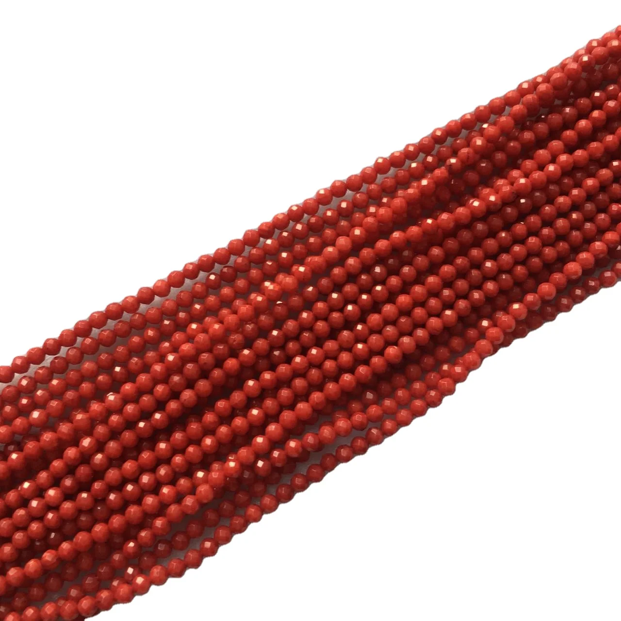 2mm Natural Round faceted Oil Dyed Red Coral Tiny Beads For Wholesale